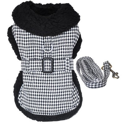 Doggie Design Classic Houndstooth Dog Harness Coat with Leash-Black and White(Small) | Target