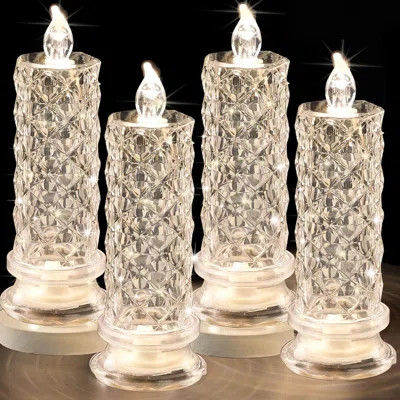 LED Candles, 4Pack Battery Operated Candles With Rose Light Halo, Romantic Flameless Pillar Candles | Wayfair Professional