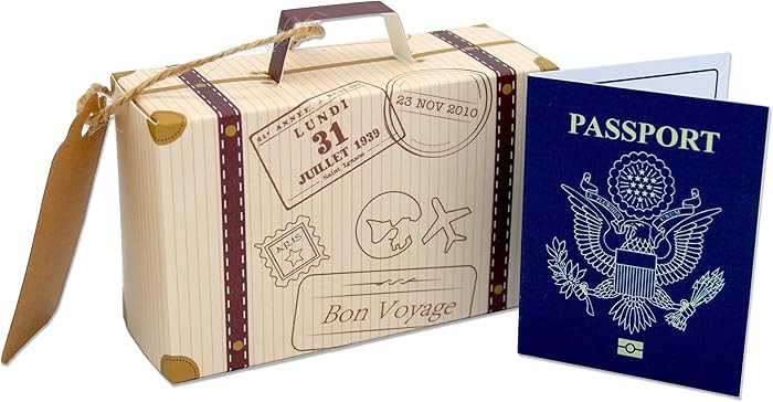 DIY Surprise Mini Suitcase & Mini Gold foil Pretend USA Passport Reveal Gift bundle (DIY). Perfec... | Amazon (US)
