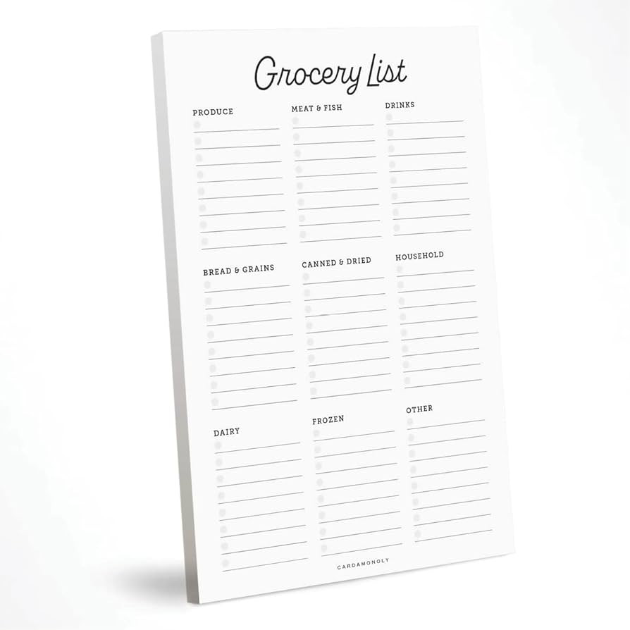 CARDAMONOLY Grocery List Notepad - 6 x 9 Inches - 50 Tear Off Sheets - Minimalist Black and White... | Amazon (US)