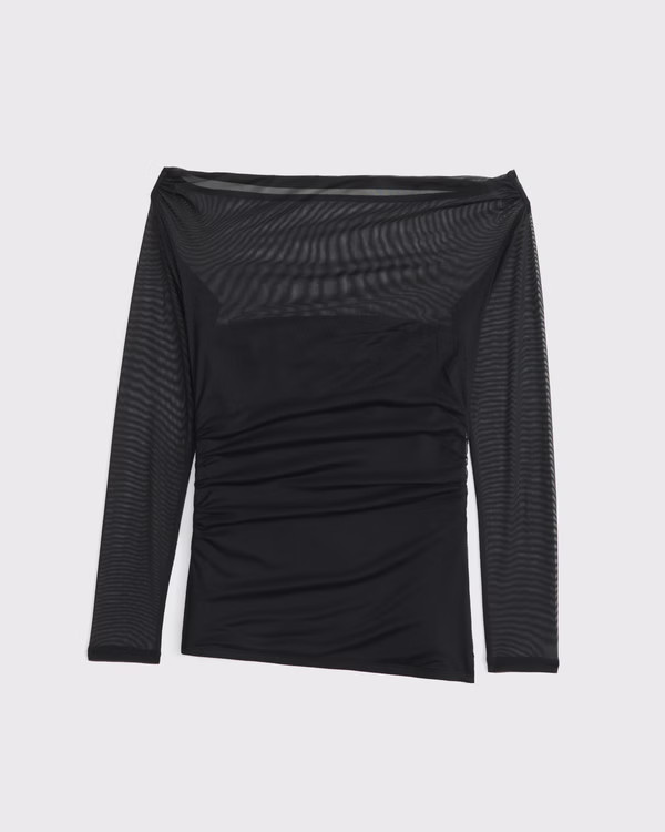 Off-The-Shoulder Draped Mesh Top | Abercrombie & Fitch (US)
