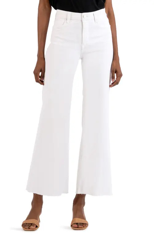 KUT from the Kloth Meg Fab Ab High Waist Raw Hem Ankle Wide Leg Jeans in Optic White at Nordstrom... | Nordstrom