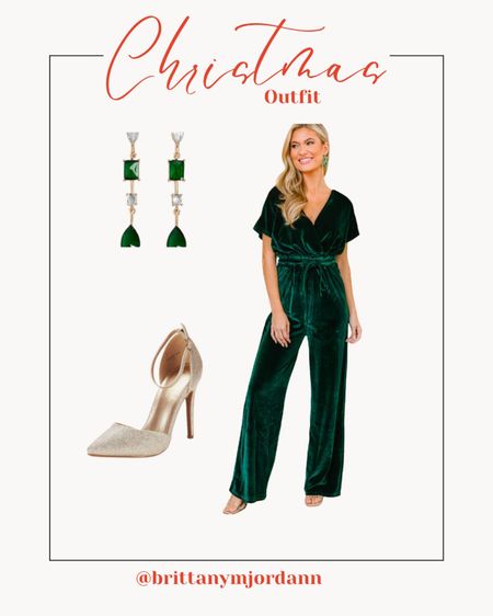 Christmas outfit idea! Love these drop earrings! 

Green jumpsuit. Sparkly heel. Green earring. Christmas outfit. Holiday outfit. Holiday photos 

#LTKstyletip #LTKHoliday #LTKSeasonal