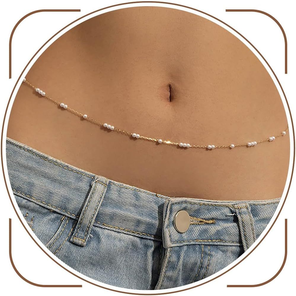 Reetan Pearl Belly Body Chains Gold Waist Chain Beach Bikini Fashion Body Jewelry Accessories for... | Amazon (US)