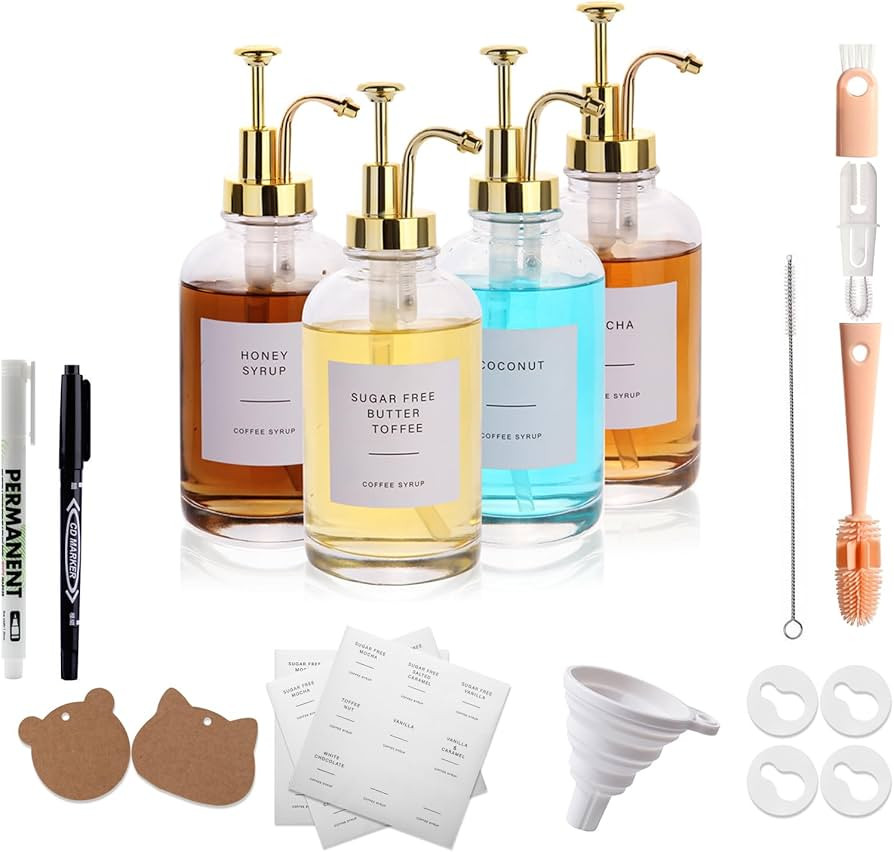 CNWSGEM Coffee Syrup Dispenser,Coffee Bar Accessories,4-Pack,16.9 Ounce,Syrup Dispenser for Coffe... | Amazon (US)