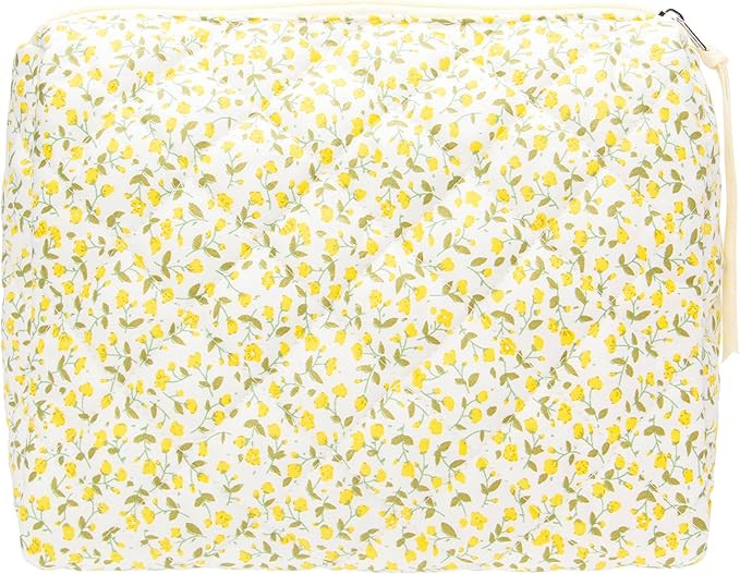 PAZIMIIK Quilted Makeup Bag Large Travel Zipper Soft Cosmetic Pouch for Women Girls Make Up,Flora... | Amazon (US)