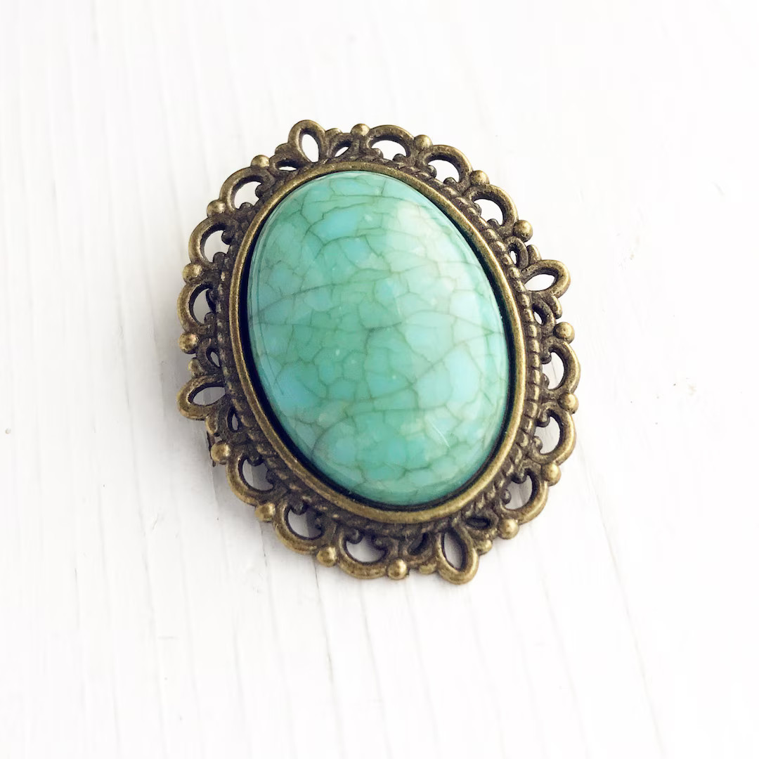 Faux Turquoise Brooch Blue Pin - Etsy | Etsy (US)
