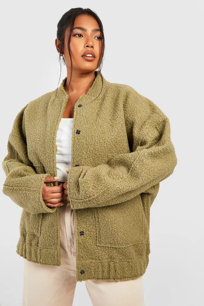 Plus Oversized Wool Bomber Jacket | boohoo (US & Canada)