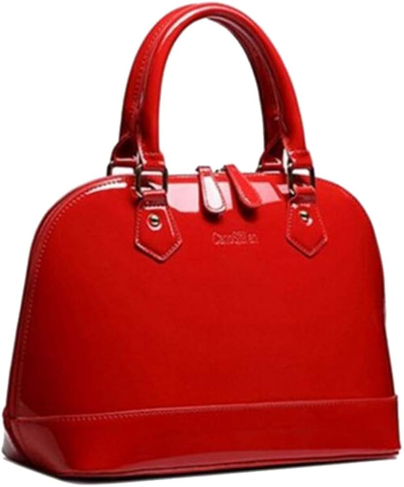 Women's Wild Patent Leather Top Handle Purse Elegant Handbag Multi-Pocket Shoulder Bag Red | Amazon (US)