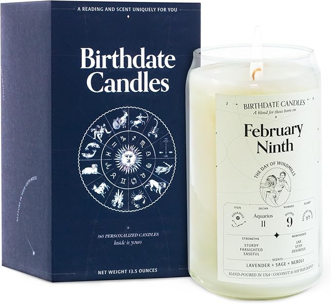 Birthdate Candles, February 9 - Aquarius Zodiac Scented Candles Birthday Gift - Lavender, Sage & ... | Amazon (US)