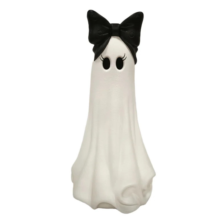 My Texas House Large Ghost with Bow Tabletop Decoration, Black and White, 20" | Walmart (US)