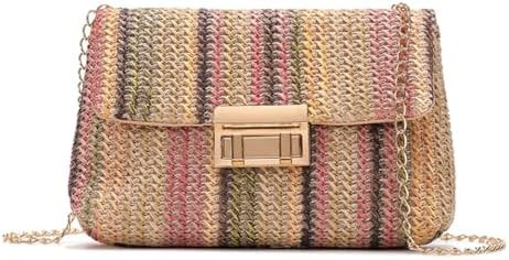 Colorful Rainbow Straw Bag for Women Woven Rattan Envelope Bag Crossbody Handbag Spring Summer Pu... | Amazon (US)
