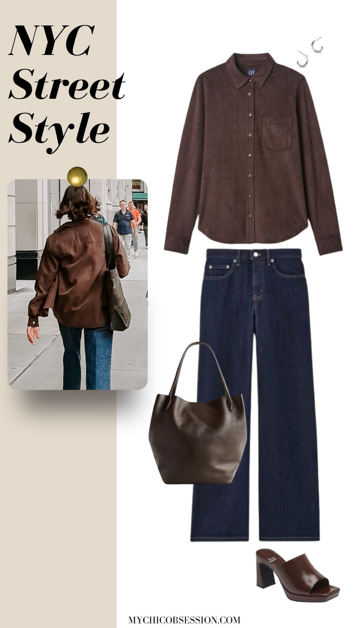 Rich shades of chocolate brown were trending in NYC streetwear. Pair a suede shirt with dark denim, a leather tote and silver huggie earrings for an effortless fall look.

#LTKSeasonal #LTKStyleTip #LTKItBag