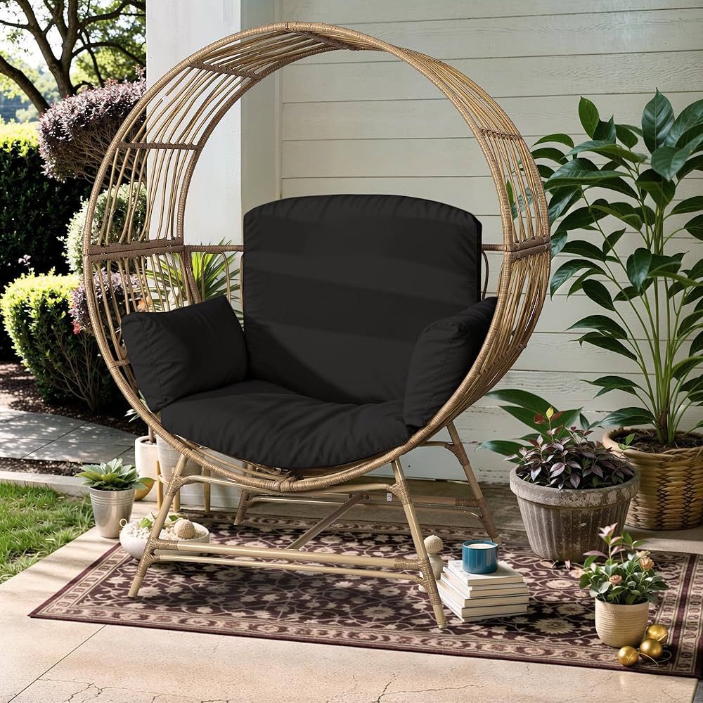 Rattan Wicker Egg Chair, Egg Basket Lounge Chair with 4 Cushions, Oversized Indoor and Outdoor Lo... | Amazon (US)