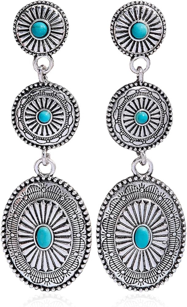 Western Earrings Jewelry for Women Vintage Concho Earrings Oval Turquoise Dangle Earrings Country... | Amazon (US)