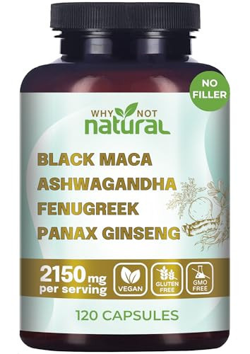 Why Not Natural 4-in-1 Organic Black Maca Root, Ashwagandha, Fenugreek, Panax Ginseng Capsules, Supplement for Men and Women (120 Count (Pack of 1) | Amazon (US)