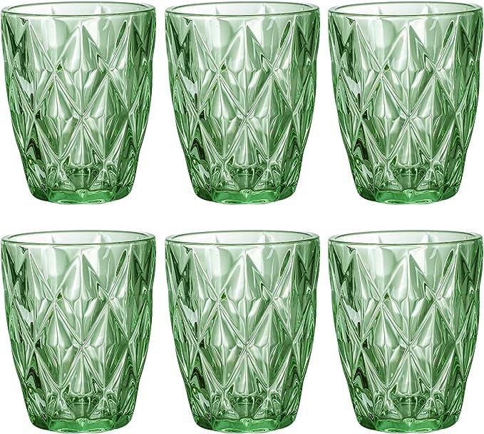 Green Water Glasses, Green Wine Glasses, Green Drinking Glasses, Green Glassware, Diamond Pattern... | Amazon (US)