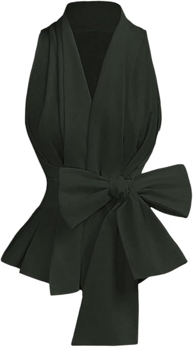 SOLY HUX Women's Tie Front Peplum Tank Top Wrap Collar V Neck Blouse | Amazon (US)