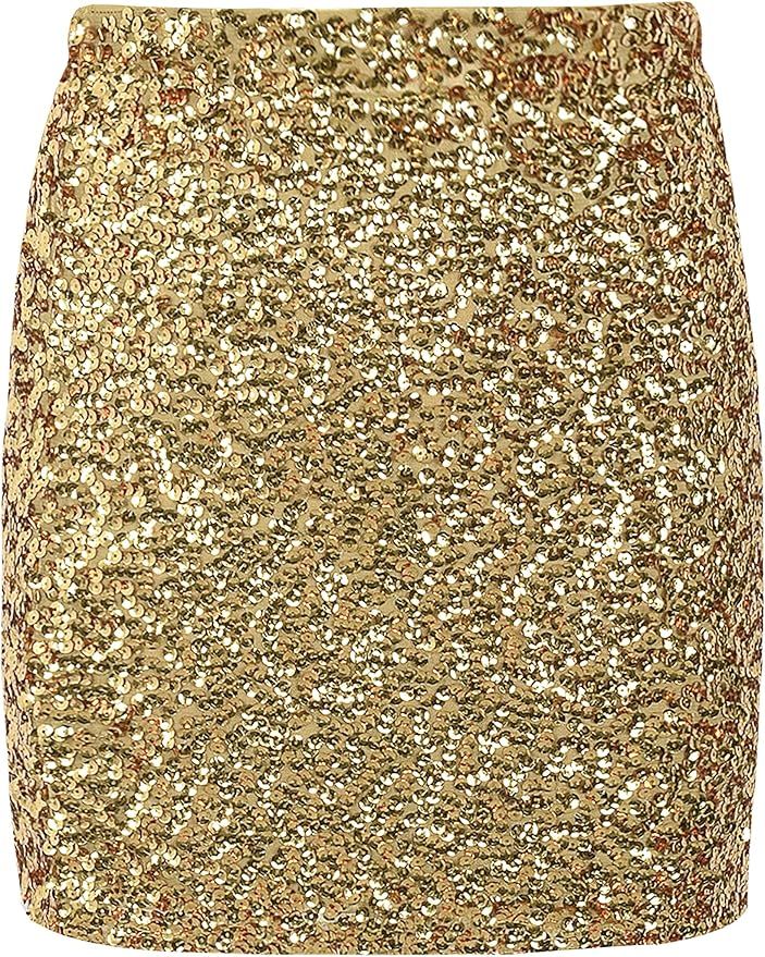 PrettyGuide Women's Sequin Skirt Stretchy Bodycon Sparkle Mini Skirt Night Out | Amazon (US)