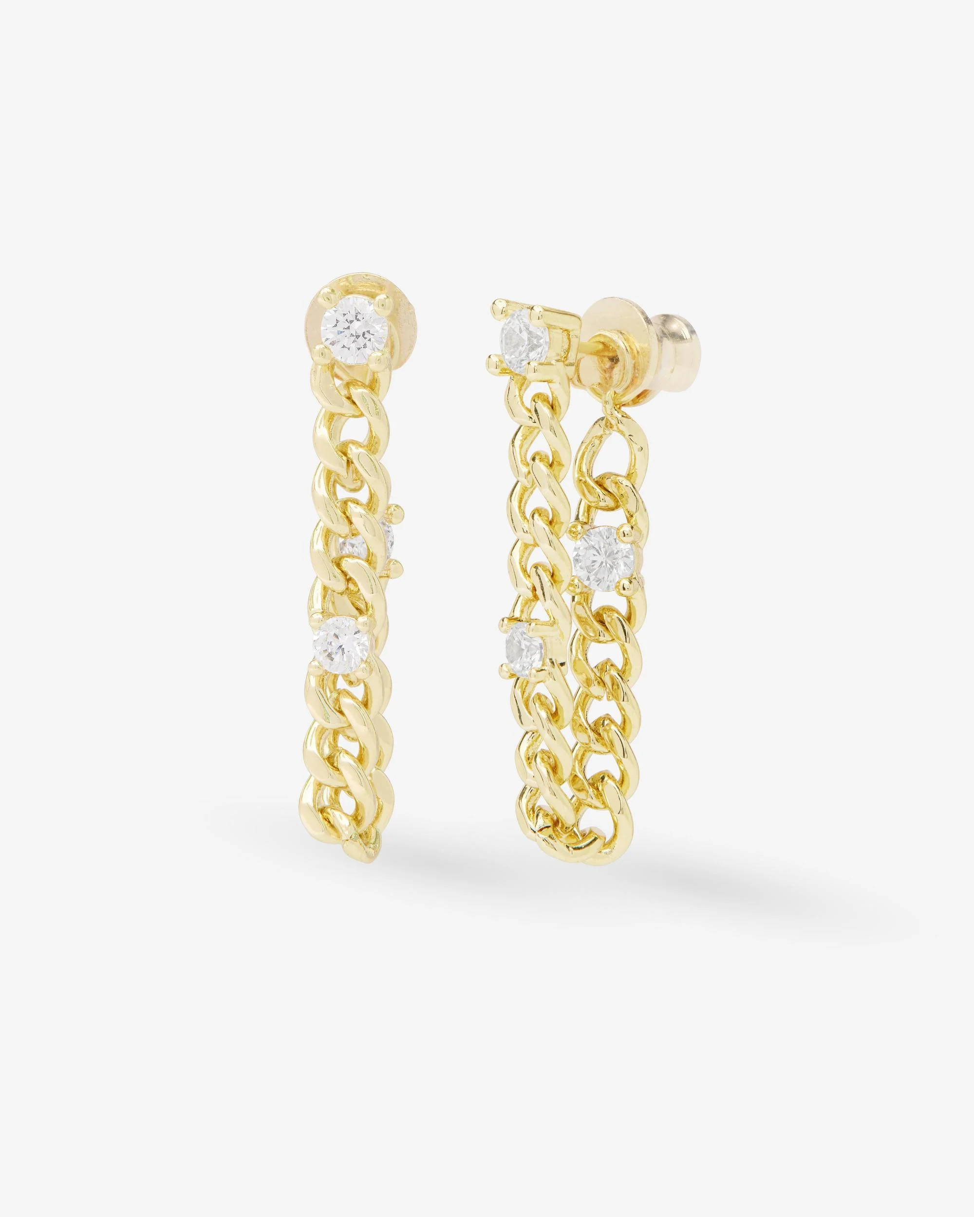 Baby Julian Triple Diamond Soft Chain Hoops - Gold|White Diamondettes | Melinda Maria Jewelry
