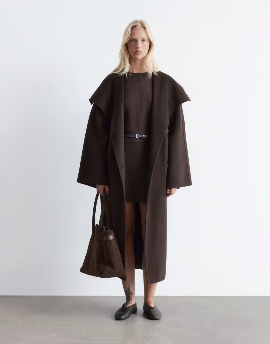 & Other Stories wool belted maxi coat with funnel neck in brown | ASOS (Global)