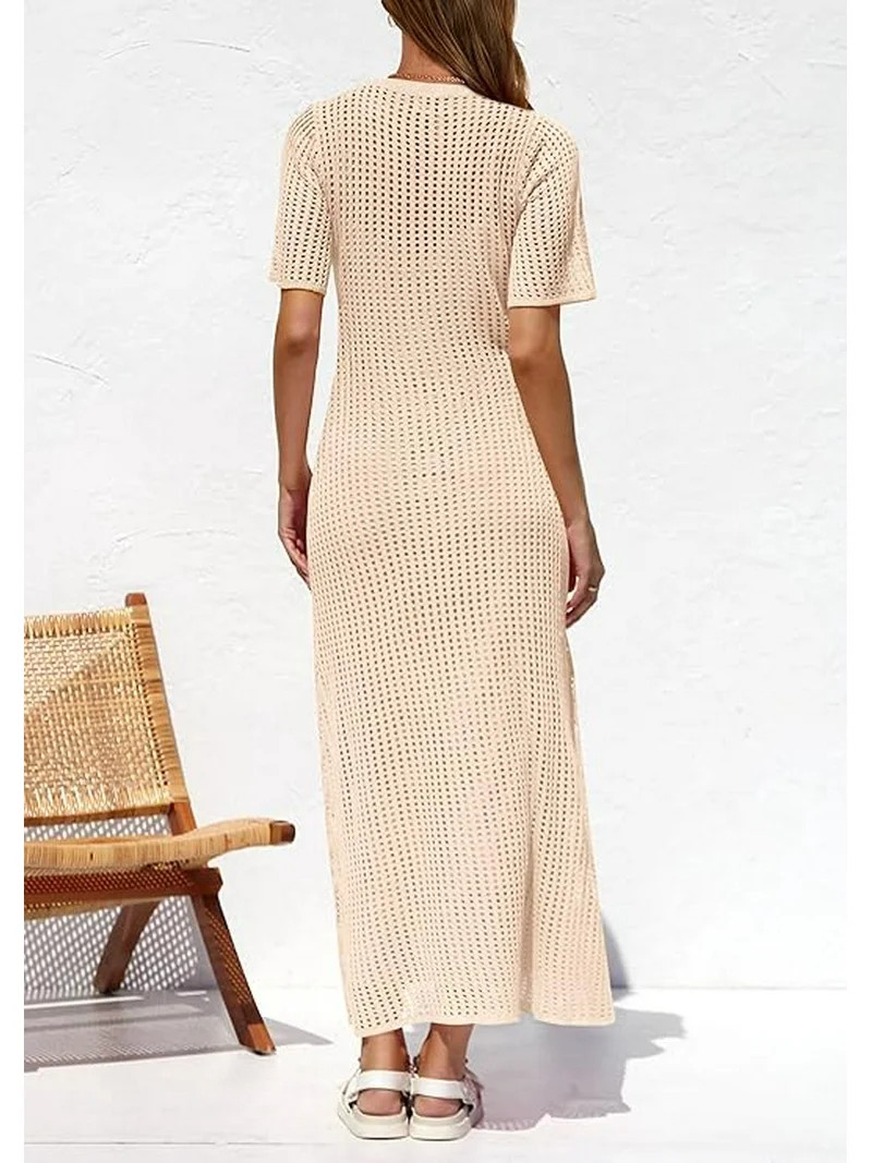 PRETTYGARDEN Womens Eyelet Cover Up Dress Summer Vacation Resort Maxi Dresses Beach Short Sleeve ... | Walmart (US)