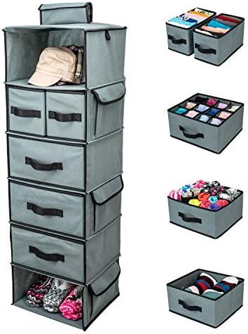 SMIRLY Hanging Closet Organizer Shelves. Grey 6 Shelf Closet Storage with 5 Clothes Organizer Dra... | Amazon (US)