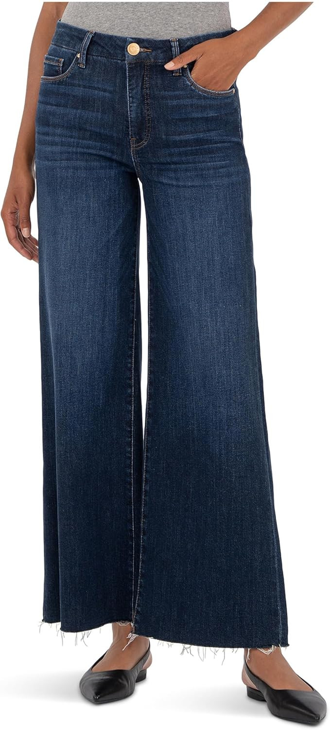 KUT from The Kloth Womens Meg High-Rise Fab Ab Wide Leg Raw Hem | Amazon (US)