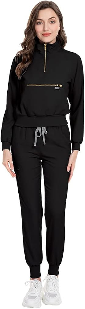 niaahinn Scrub Set with Long Sleeve for Women Scrub Top & Jogger Scrub Pants Medical Working Unif... | Amazon (US)
