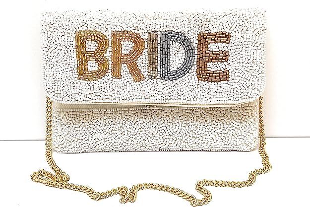 Small BRIDE Clutch Purse, Gift For Bride, Seed Beaded Clutch Purse, Bridal Purse Clutch, Small Wh... | Amazon (US)