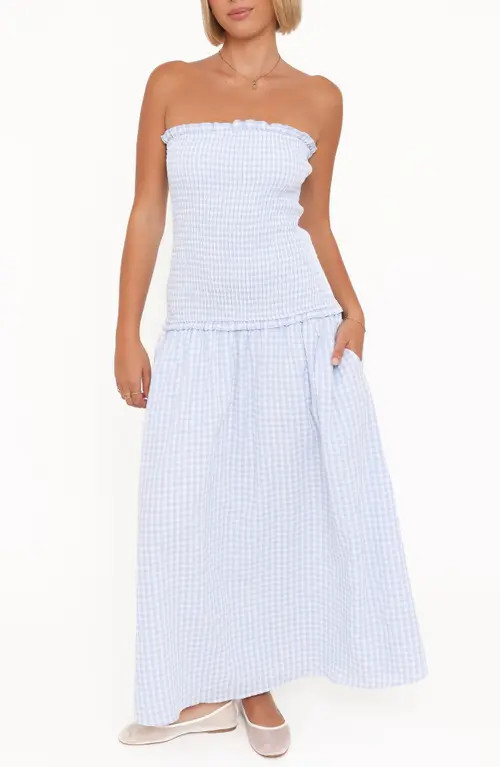 Petal & Pup Parkway Gingham Smocked Strapless Maxi Dress in Blue Gingham at Nordstrom, Size Small | Nordstrom