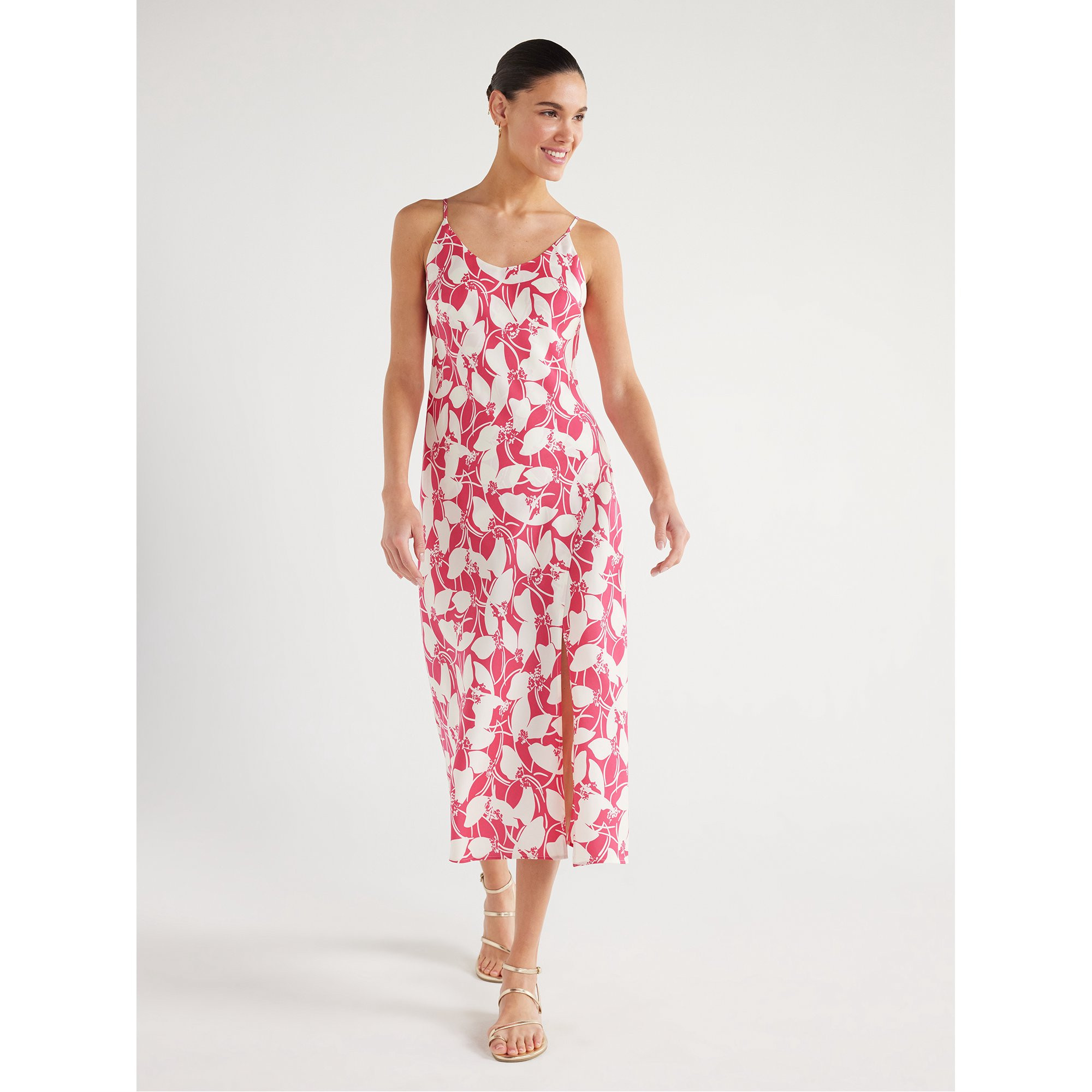 Scoop Women's Satin Midi Slip Dress with Side Slit, Sizes XS-XXL | Walmart (US)