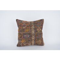 Ethnic Kilim Pillow, 16x16 Turkish Bohemian Throw Cushion Cover, Handmade Lumbar | Etsy (US)