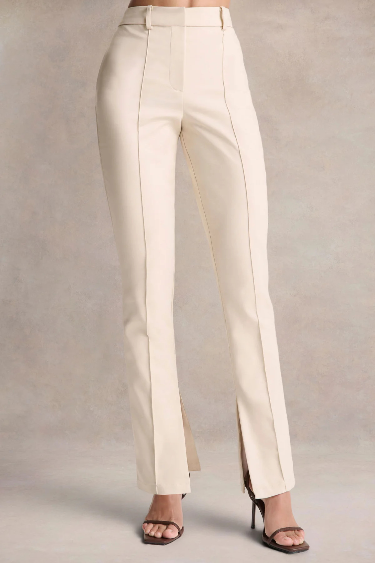 Wonder Woman  Cream High Waist Tailored Trousers With Hem Split | Club L London