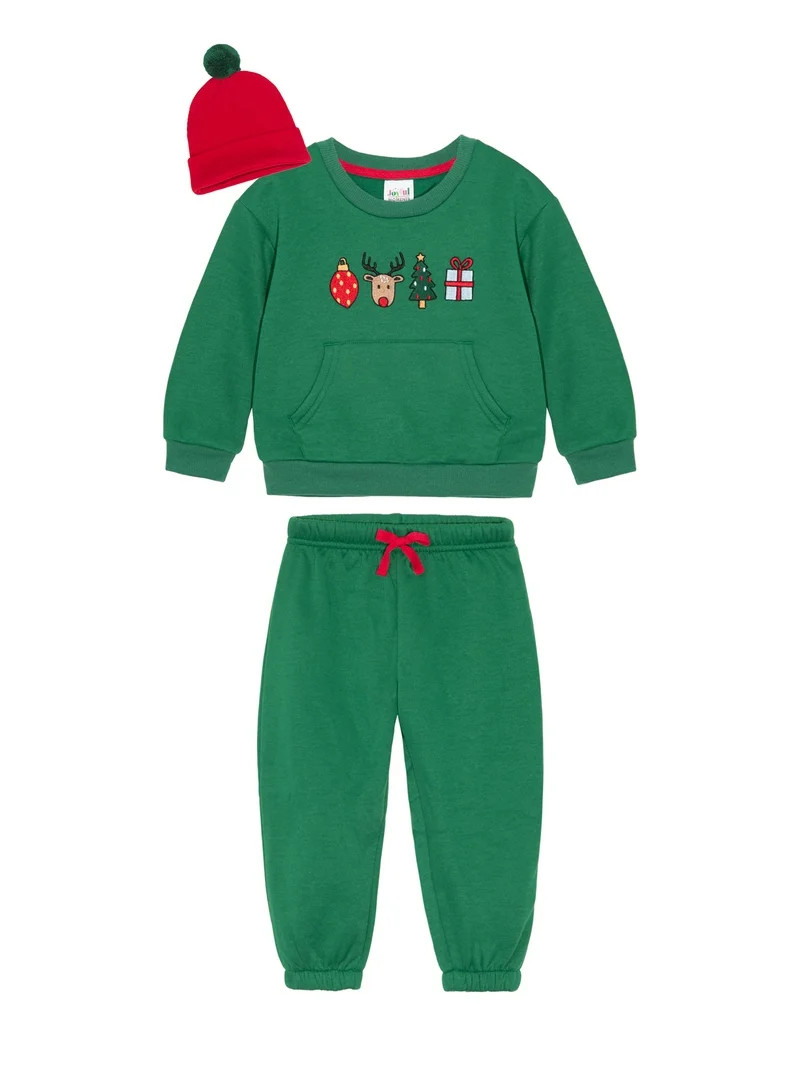 Joyful Moments Toddler Boys Holiday Icons Sweatshirt, Jogger and Beanie, 3-Piece Set, Sizes 12M-5... | Walmart (US)