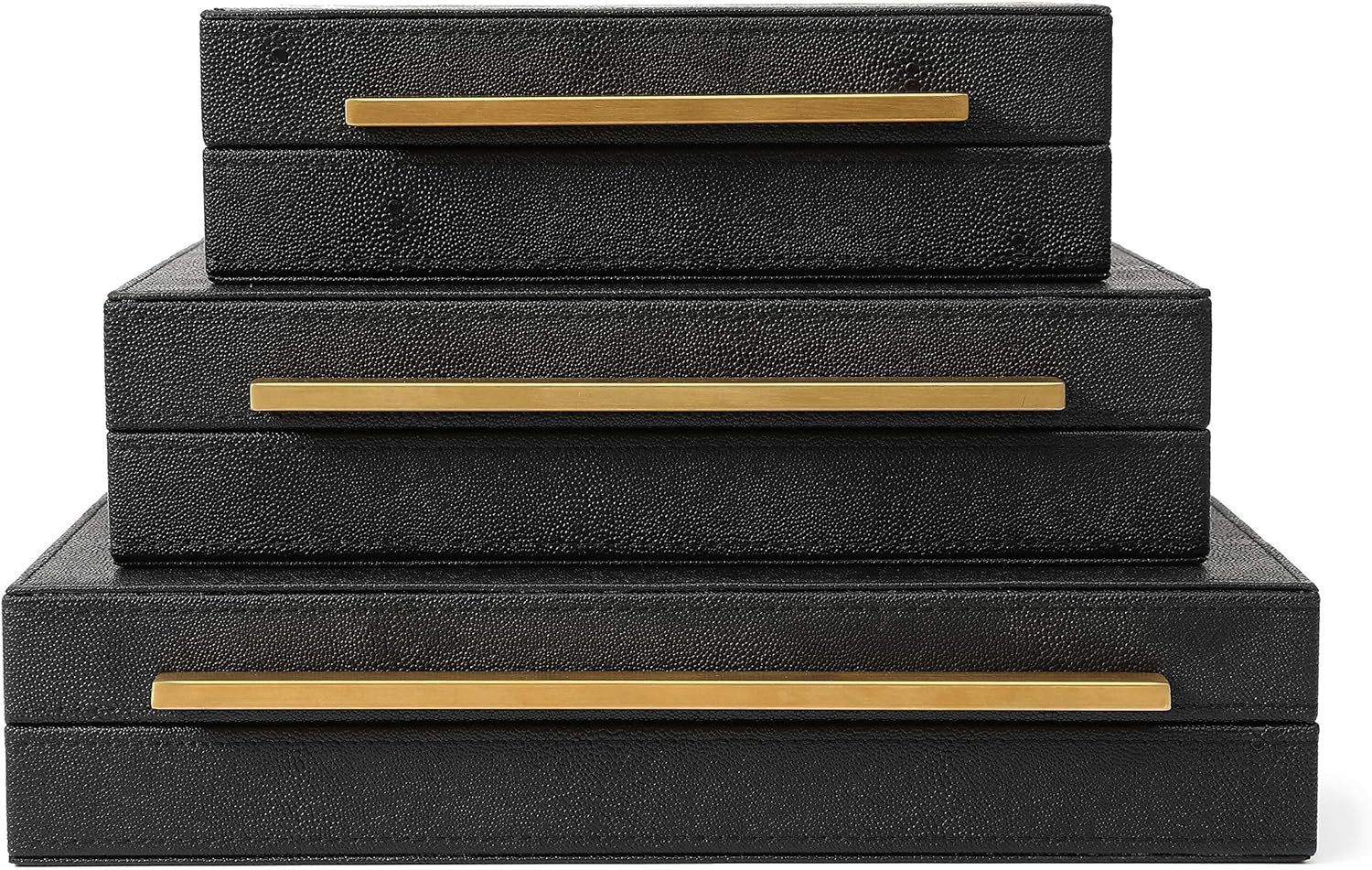 Kingflux Faux Black Shagreen Leather Set of 3 Pcs Decorative Boxes, Storage Boxes Jewelry Organiz... | Amazon (US)