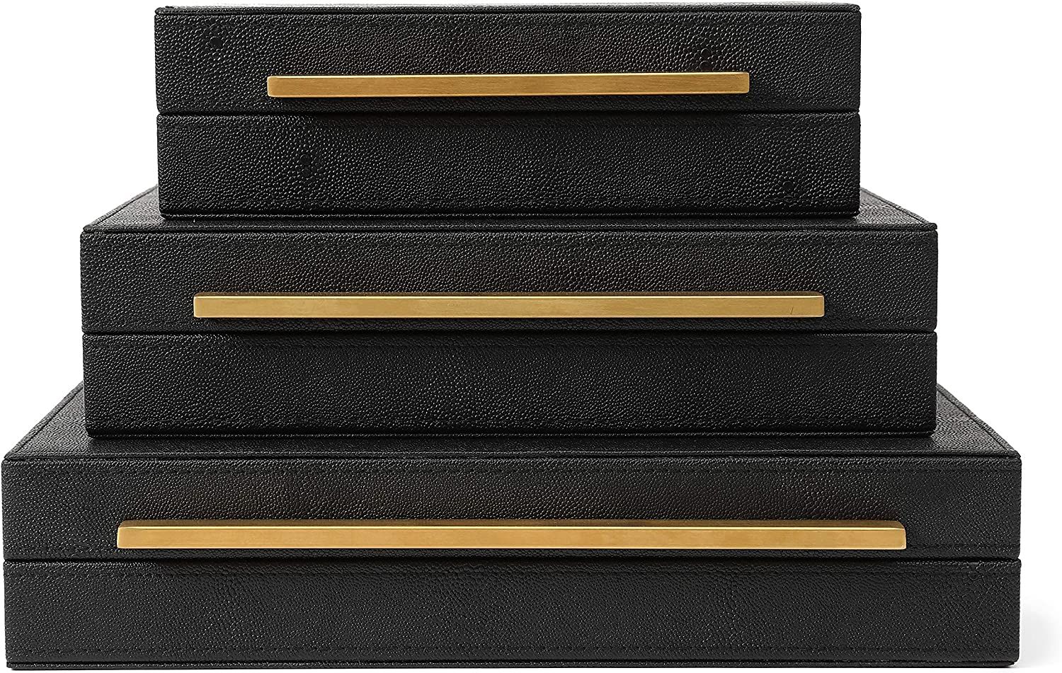Amazon.com: Kingflux Faux Black Shagreen Leather Set of 3 Pcs Decorative Boxes, Storage Boxes Jew... | Amazon (US)