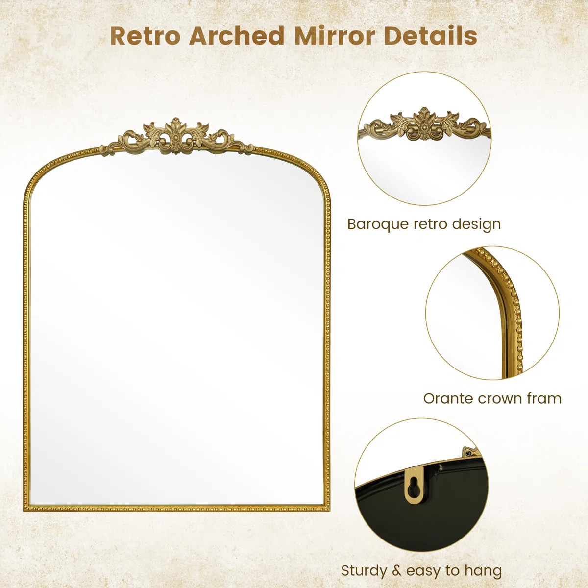 Kiany Metal Arched Mirror Vintage Mirror with Ornate Frame | Wayfair North America