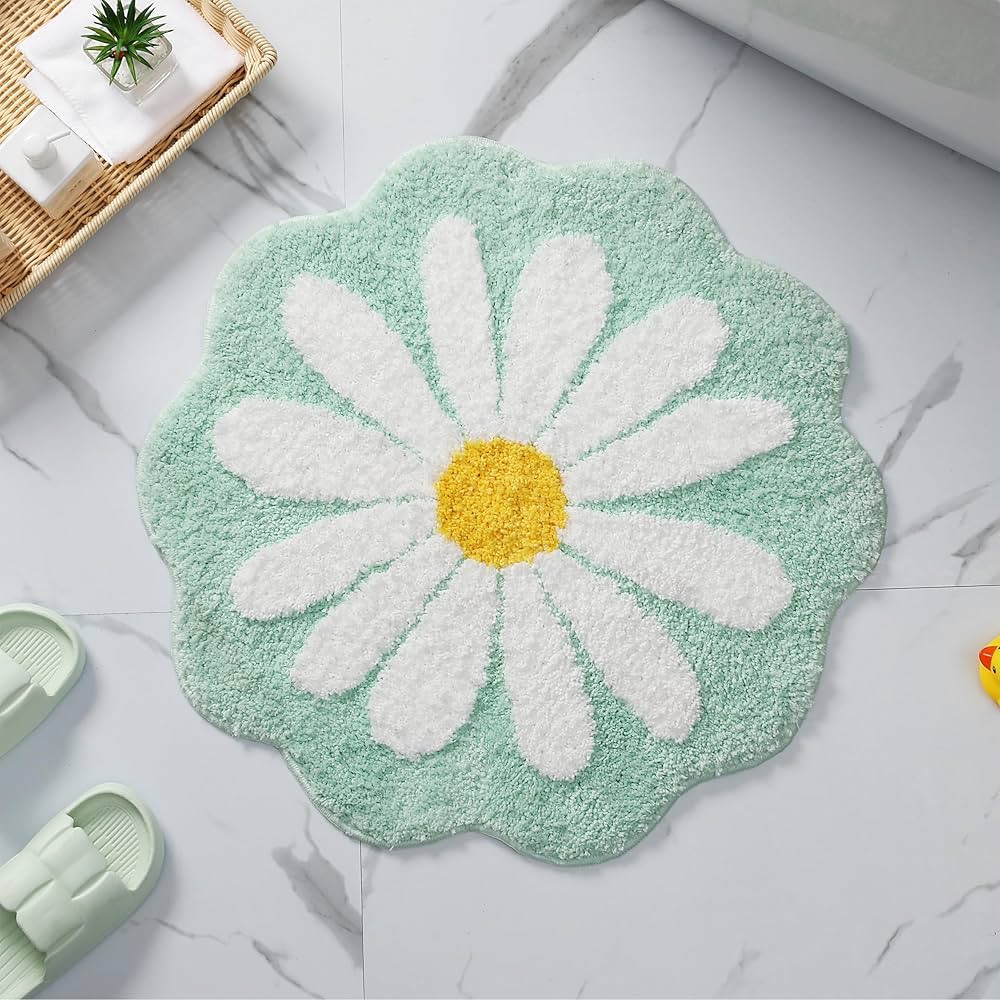 Cute Bath Mat,Pink Flower Rug,Water Absorption Non Slip Mat,Soft Machine Wash Rug Mat for Bedroom Kitchen Bathroom Toilet Floors 25.6 x 25.6 Inches (Light Green) | Amazon (US)