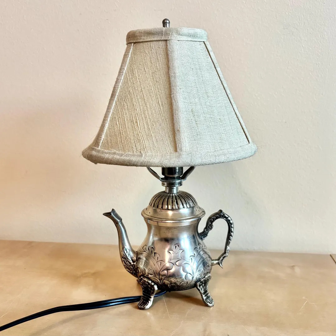 Vintage Silver Plated Teapot Lamp With Shade, Tea Coffee Pot Table Lamp Decor - Etsy | Etsy (US)