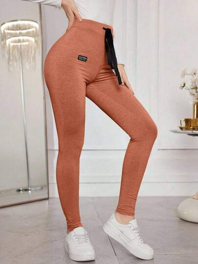 💰Price[$10.02] -37% 🛒Modelyn Women's Letter Printed Drawstring Skinny Leggings, Comfortable & Stretchy Women Pants Casual Joggers For Women Tummy Control Leggings Sweat Pants For Woman Jeggings For Women Cute Bottoms For Women 🎁60% OFF COUPON for every New User! | SHEIN
