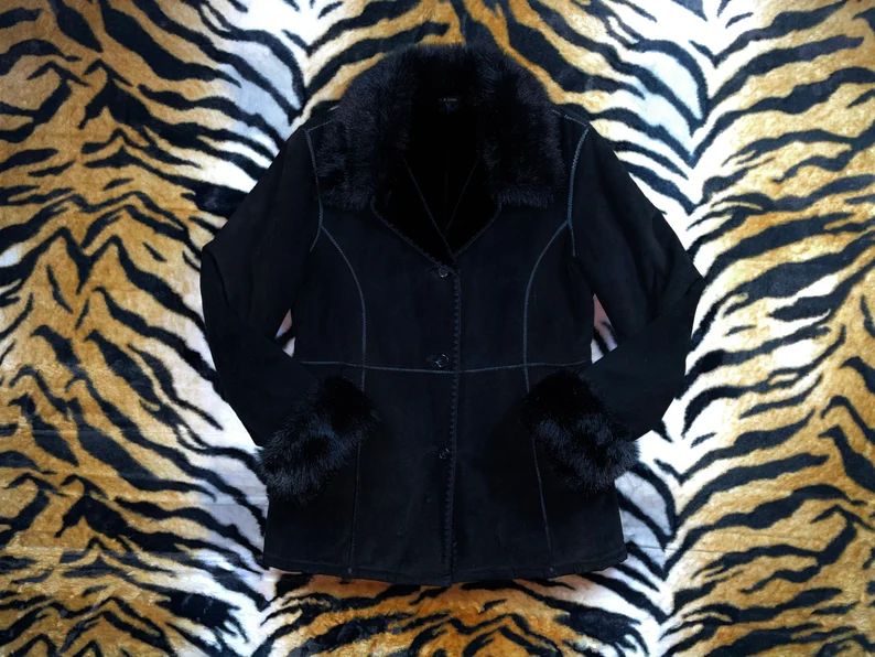 Vintage 90s Wilsons Leather Black Suede Fur Coat | Etsy | Etsy (US)