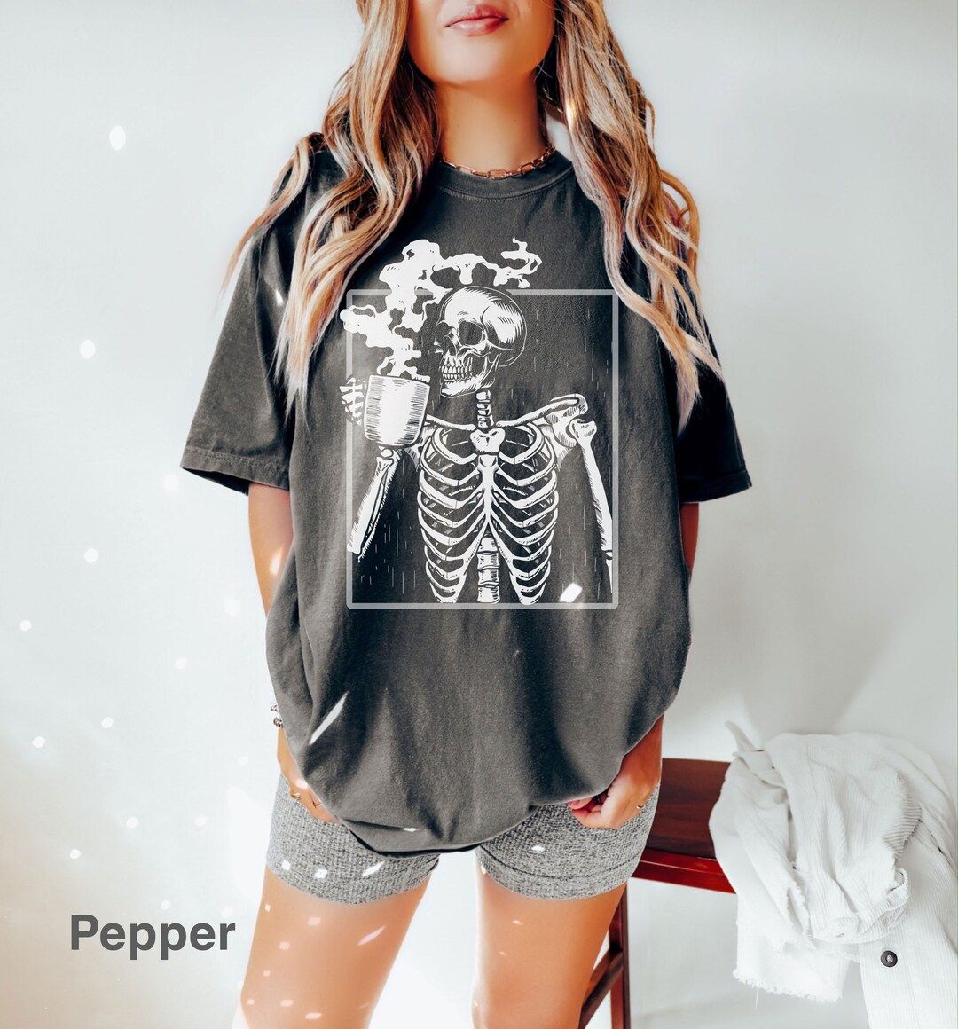 Comfort Colors® Coffee Skeleton Shirt, Skeleton shirt, Halloween Skeleton shirt, Skeleton Hallow... | Etsy (US)