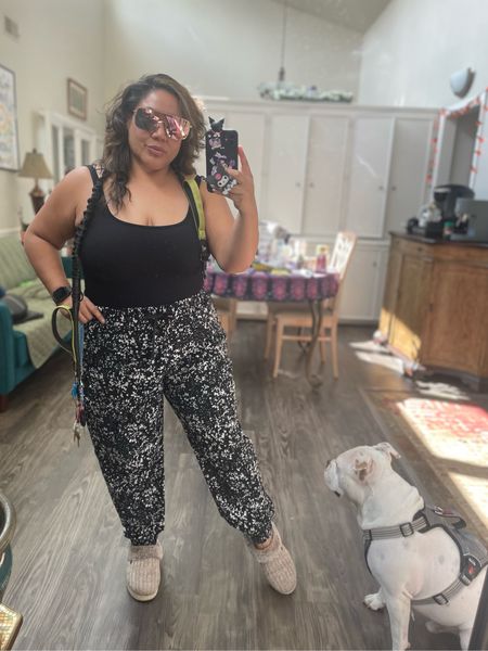 Dog walking fit from Amazon & Fabletics. Fav tank bodysuit, ribbed and supportive enough to not need a bra for my C cups. I sized up on these drawstring joggers. Headed out with my little man and his Kong harness and bungee lease giving me both hands free to load the car as we head out to run errands. 

#LTKfitness #LTKmidsize #LTKover40