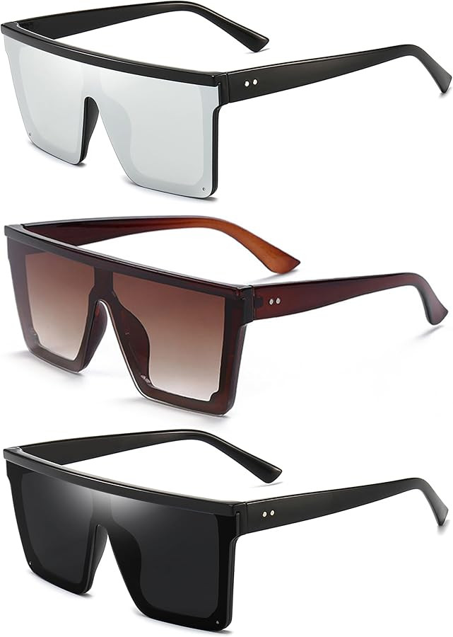 Dollger Square Oversized Sunglasses for Women Men Fashion Flat Top Big Black Frame Shades | Amazon (US)