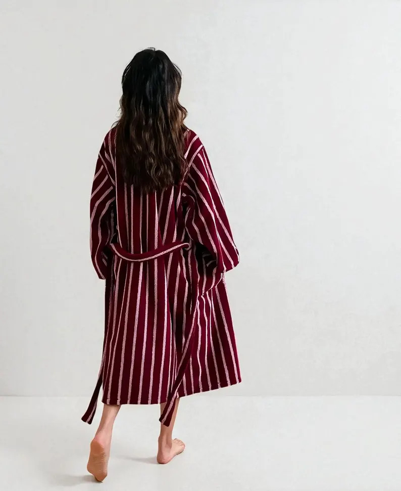 Luxury Cotton Shawl Collar Robe: Striped Hotel Style Bathrobe | Etsy (US)