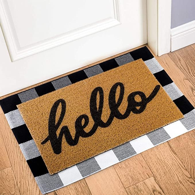 MUBIN Buffalo Plaid Door Mat Rug Black & White Check Rugs 23.5 x 35.4 Inches Hand-Woven Indoor or Ou | Amazon (US)