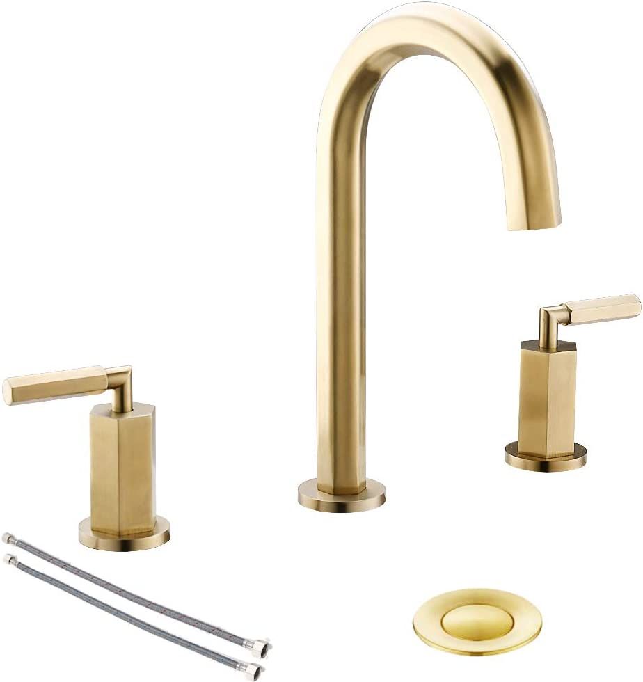 Brushed Gold 8 Inch 2 Handles 3 Holes Hexagonal Widespread Bathroom Faucet by phiestina, Bathroom... | Amazon (US)