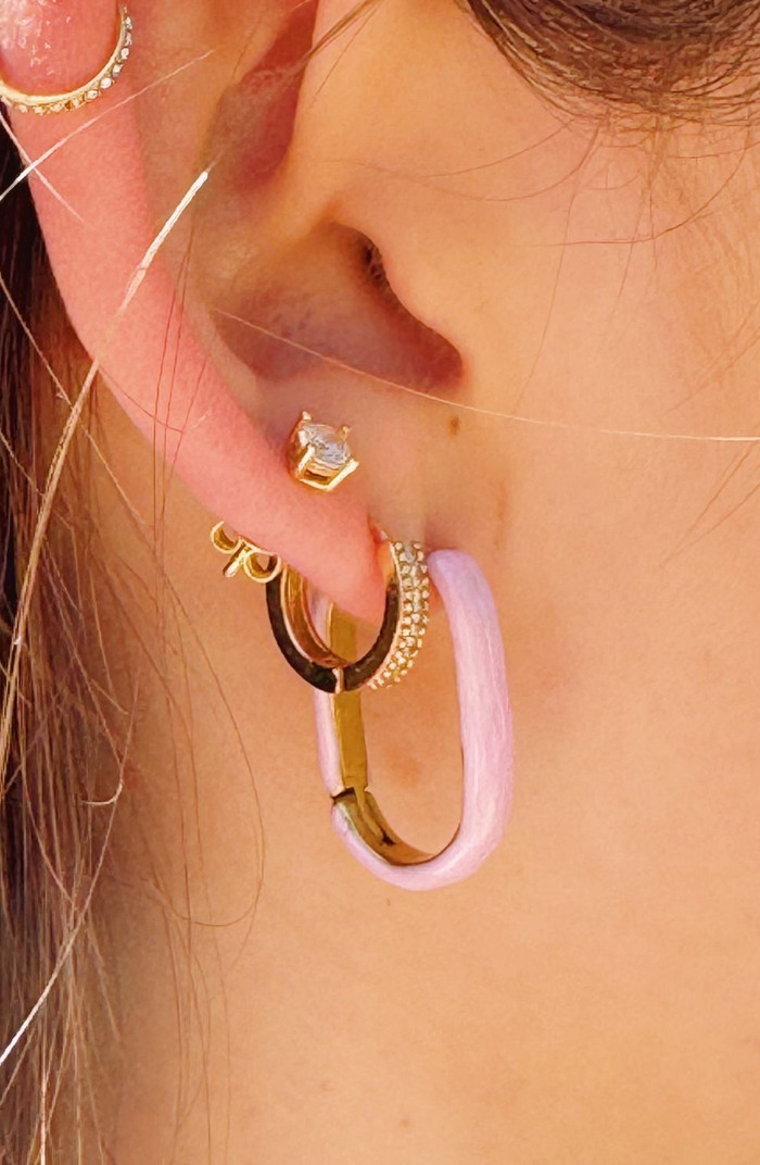 Little Sky Stone Oval Pink Enamel Hoop Earrings | Nordstrom | Nordstrom