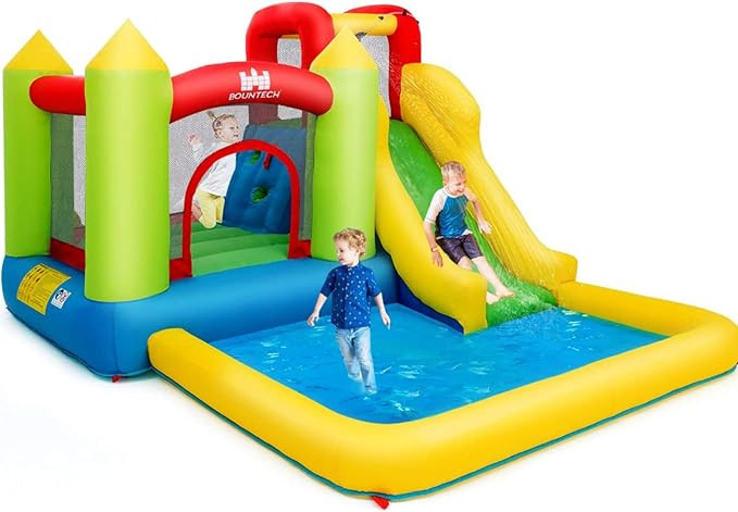 Costzon Inflatable Water Slide, 12 x9FT Kids Water Park Jump Castle Wet Dry with Splash Pool, Wat... | Amazon (US)